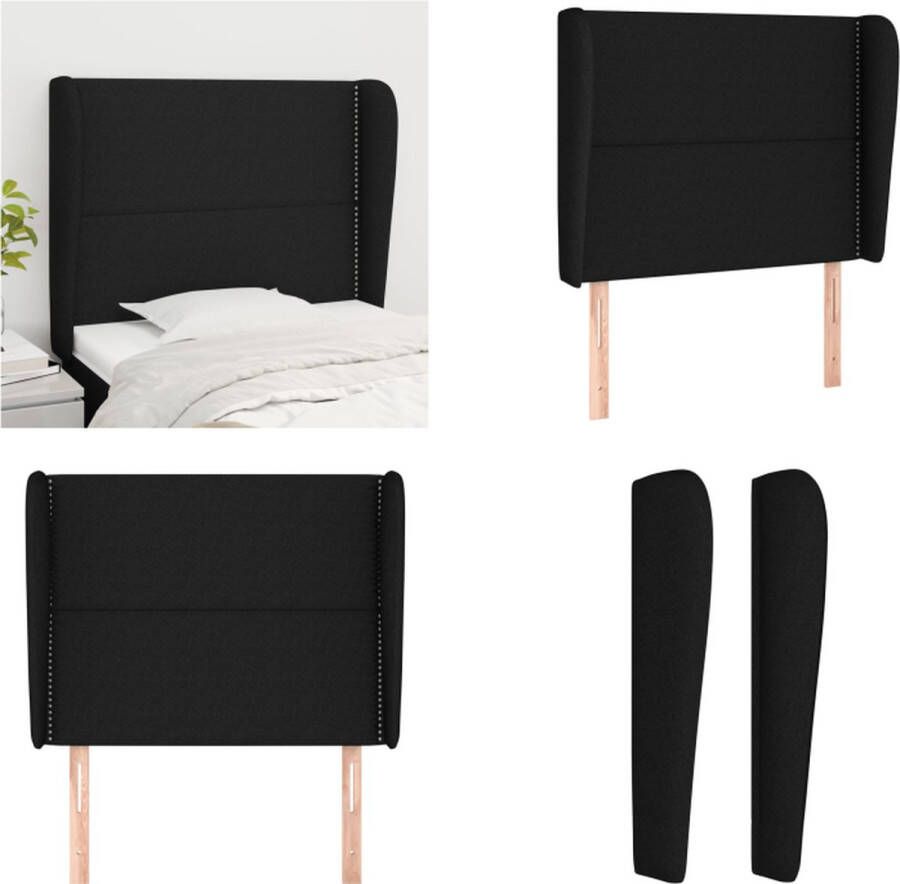VidaXL Hoofdbord met randen 83x23x118 128 cm stof zwart Hoofdbord Hoofdborden Hoofdeinde Houten Hoofdbord