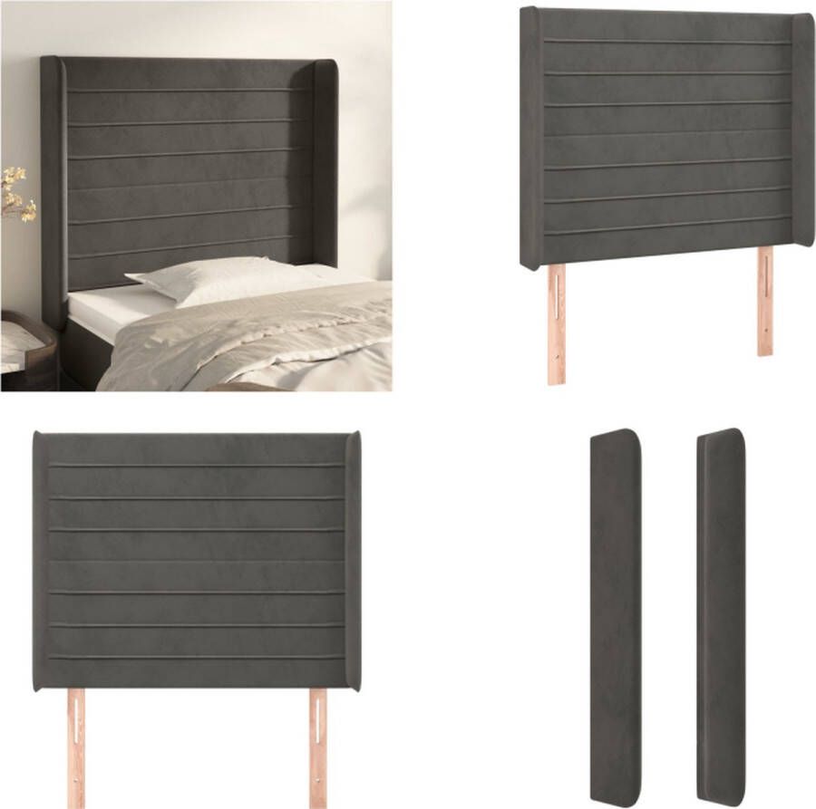 VidaXL Hoofdbord met randen 93x16x118 128 cm fluweel donkergrijs Hoofdbord Hoofdborden Hoofdeinde Houten Hoofdbord - Foto 2