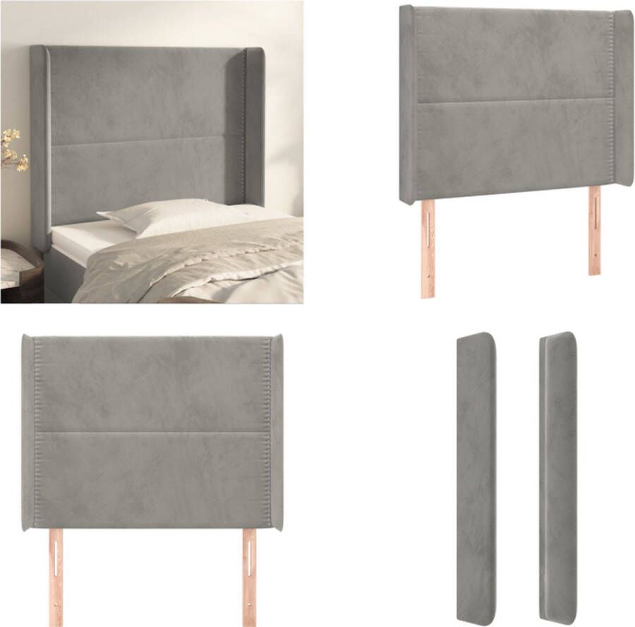 VidaXL Hoofdbord met randen 93x16x118 128 cm fluweel lichtgrijs Hoofdbord Hoofdborden Hoofdeinde Houten Hoofdbord