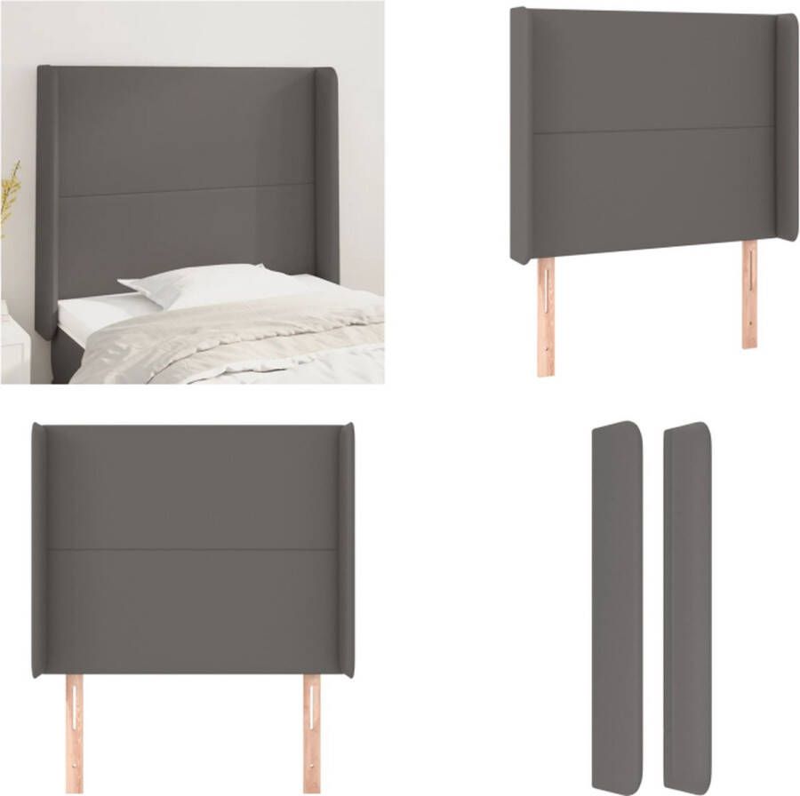 VidaXL Hoofdbord met randen 93x16x118 128 cm kunstleer grijs Hoofdbord Hoofdborden Hoofdeinde Houten Hoofdbord