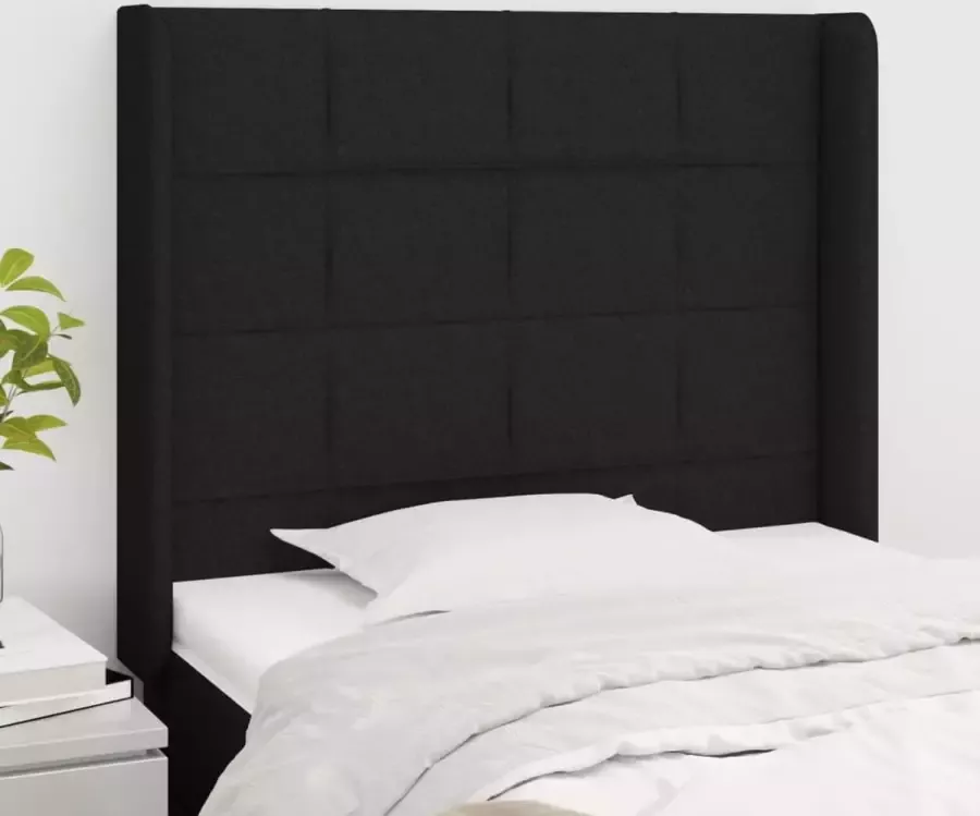 VIDAXL Hoofdbord met randen 93x16x118 128 cm stof zwart - Foto 1