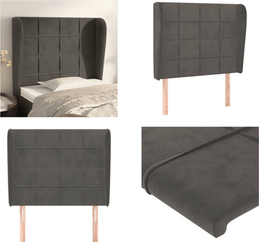 VidaXL Hoofdbord met randen 93x23x118 128 cm fluweel donkergrijs Hoofdbord Hoofdborden Hoofdeinde Houten Hoofdbord - Foto 2