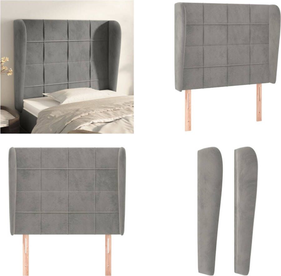 VidaXL Hoofdbord met randen 93x23x118 128 cm fluweel lichtgrijs Hoofdbord Hoofdborden Hoofdeinde Houten Hoofdbord
