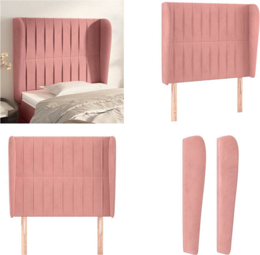 VidaXL Hoofdbord met randen 93x23x118 128 cm fluweel roze Hoofdbord Hoofdborden Hoofdeinde Houten Hoofdbord
