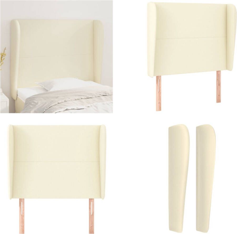 VidaXL Hoofdbord met randen 93x23x118 128 cm kunstleer crèmekleurig Hoofdbord Hoofdborden Hoofdeinde Houten Hoofdbord