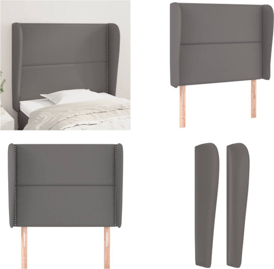 VidaXL Hoofdbord met randen 93x23x118 128 cm kunstleer grijs Hoofdbord Hoofdborden Hoofdeinde Houten Hoofdbord - Foto 2