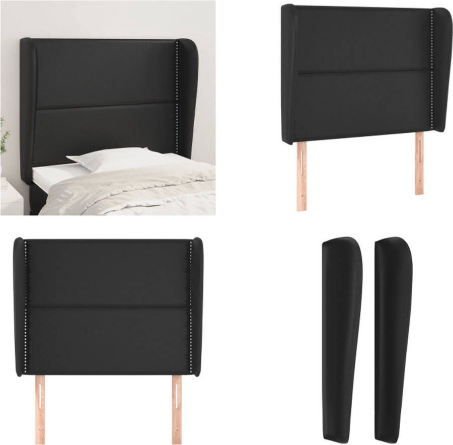 VidaXL Hoofdbord met randen 93x23x118 128 cm kunstleer zwart Hoofdbord Hoofdborden Hoofdeinde Houten Hoofdbord