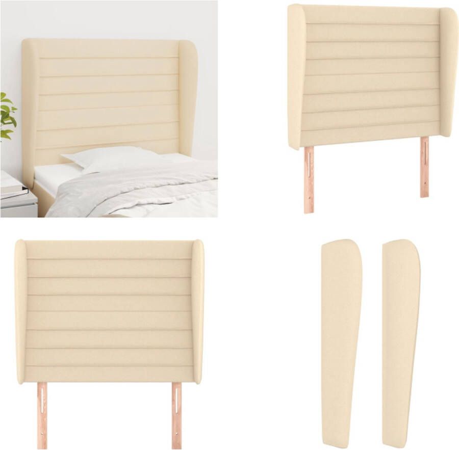 VidaXL Hoofdbord met randen 93x23x118 128 cm stof crèmekleurig Hoofdbord Hoofdborden Hoofdeinde Houten Hoofdbord