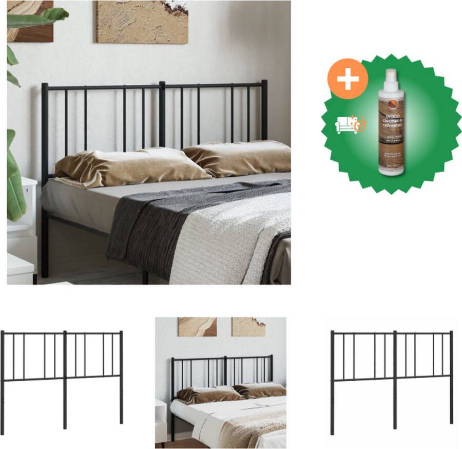 VidaXL Hoofdbord Metaal 125 x 3 x 90 cm Zwart Staal Bedonderdeel Inclusief Houtreiniger en verfrisser