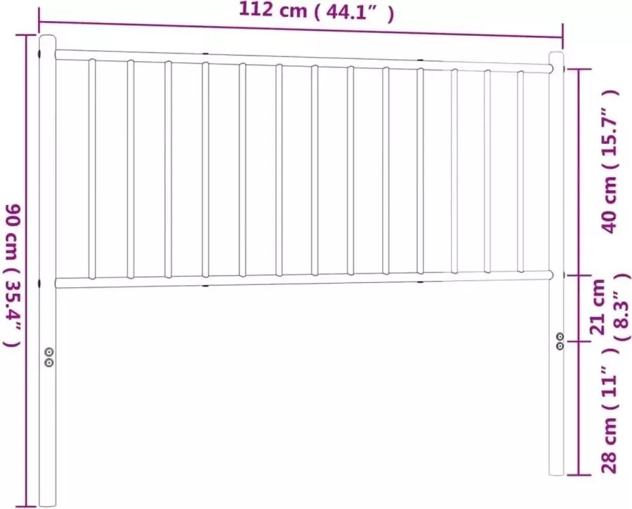 VidaXL Hoofdbord metaal zwart 112x3x90 cm - Foto 2