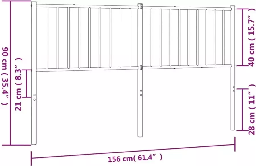 VidaXL Hoofdbord metaal zwart 156x3x90 cm - Foto 2