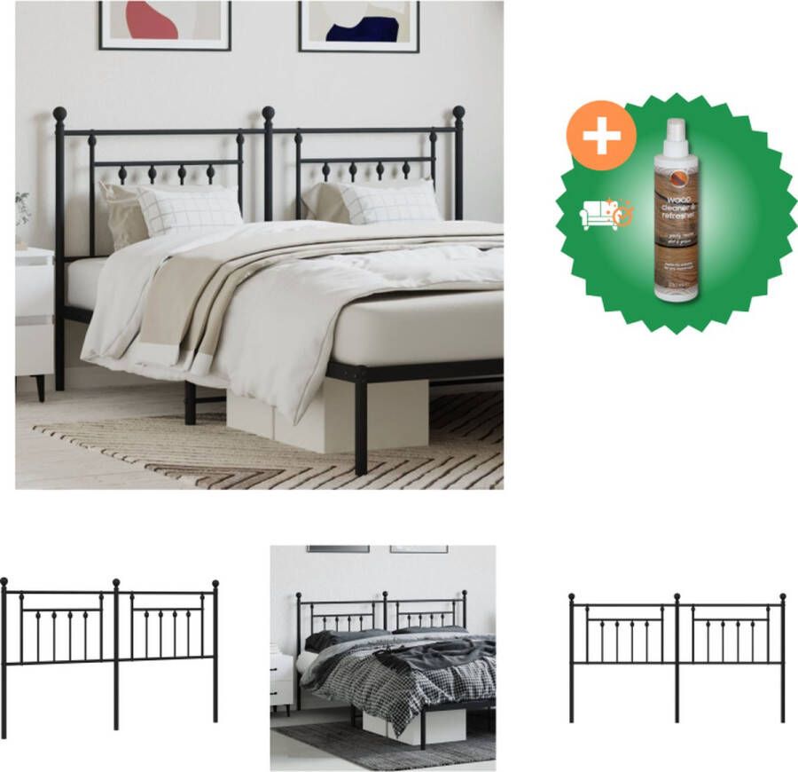 VidaXL Hoofdbord Metalen Hoofdbord 166 x 3 x 97 cm Zwart Staal Bedonderdeel Inclusief Houtreiniger en verfrisser
