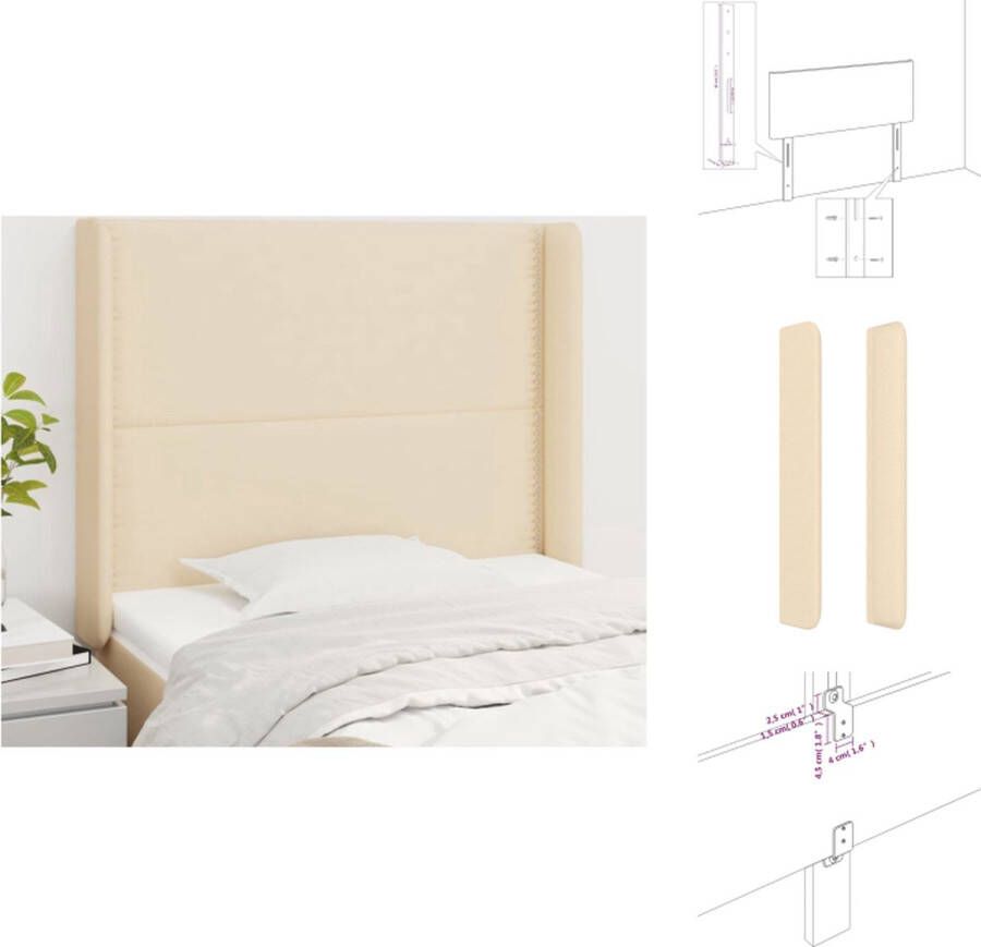 VidaXL Hoofdbord Hoofdborden Hoofdeinde Houten Hoofdbord met randen 93x16x118 128 cm stof crèmekleurig