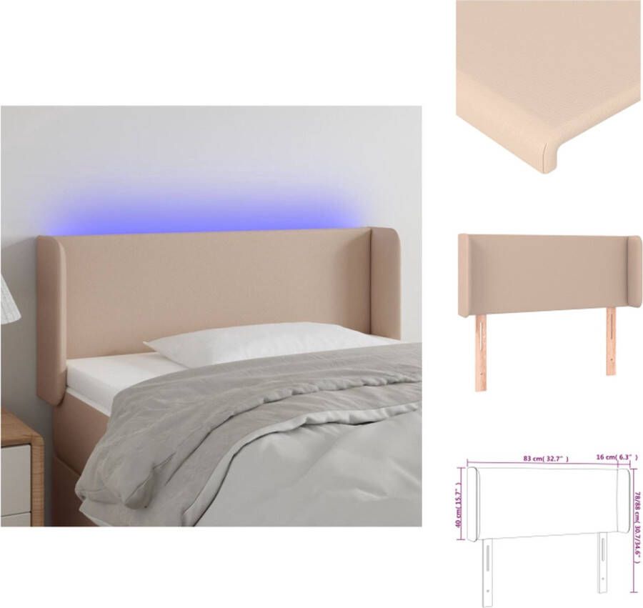 VidaXL Hoofdbord Hoofdborden Hoofdeinde Houten Hoofdbord LED 83x16x78 88 cm kunstleer cappuccinokleurig - Foto 2