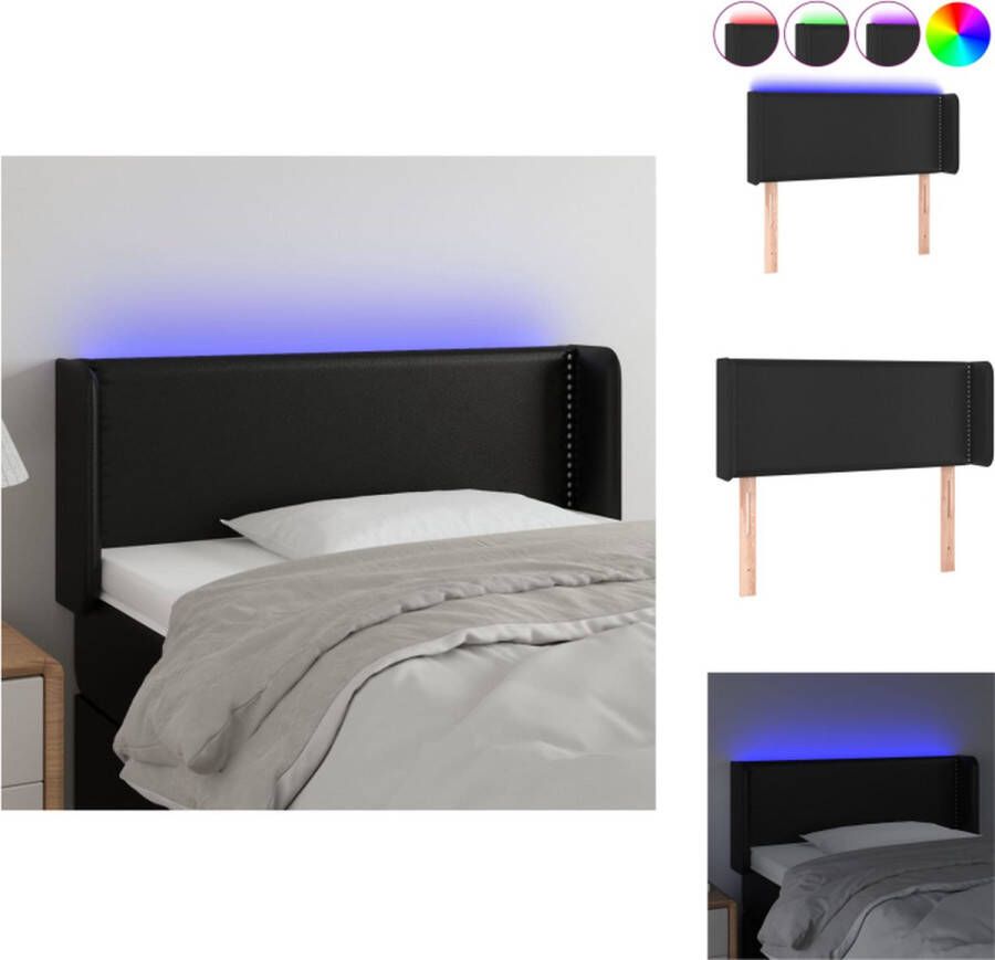 VidaXL Hoofdbord Moderne LED-verlichting Verstelbare hoogte Duurzaam kunstleer 93 x 16 x 78 88 cm Zwart Bedonderdeel