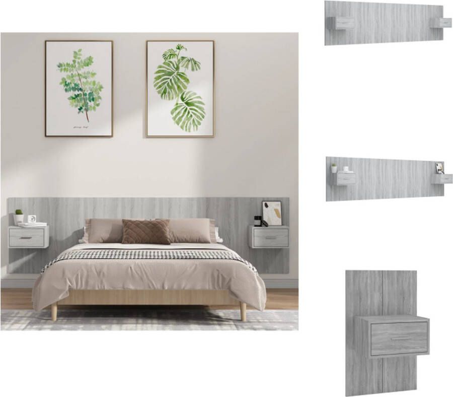 VidaXL Klassiek Hoofdbord Grijs Sonoma Eiken Wandmontage Opbergruimte Stevig Hout 48.5 x 32.5 x 80 cm Montage vereist 2 Nachtkastjes Bedonderdeel - Foto 4