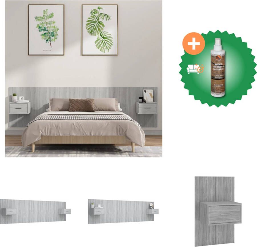 VidaXL Hoofdbord Nachtkastjes Grijs Sonoma Eiken Stevig materiaal Wandmontage Opbergruimte Afmetingen- 160 x 1.5 x 80 cm Bedonderdeel Inclusief Houtreiniger en verfrisser