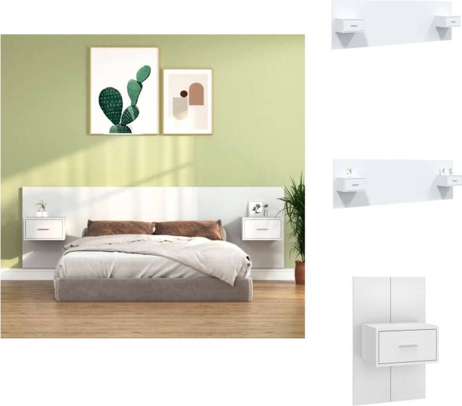 VidaXL Hoofdbord Nachtkastje 48.5 x 32.5 x 80 cm Hoogglans wit Bedonderdeel