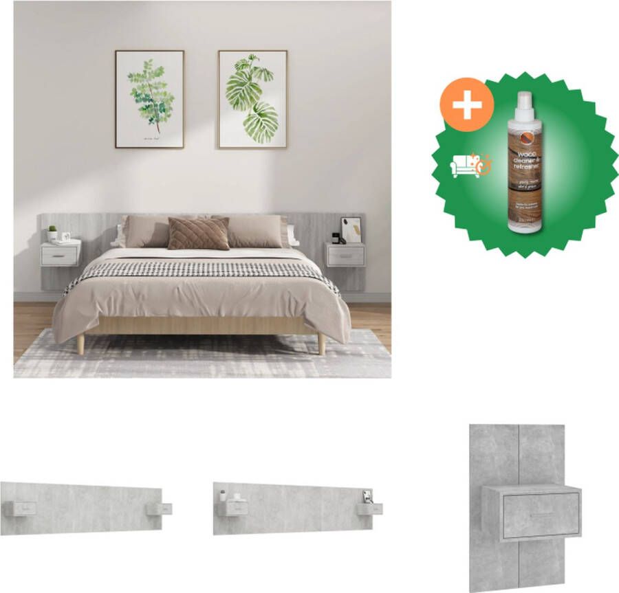 VidaXL Nachttafel Betongrijs 48.5x32.5x80cm Hoofdbord Wandmontage Kastjes Hoge Kwaliteit Montage Vereist Bedonderdeel Inclusief Houtreiniger en verfrisser - Foto 5
