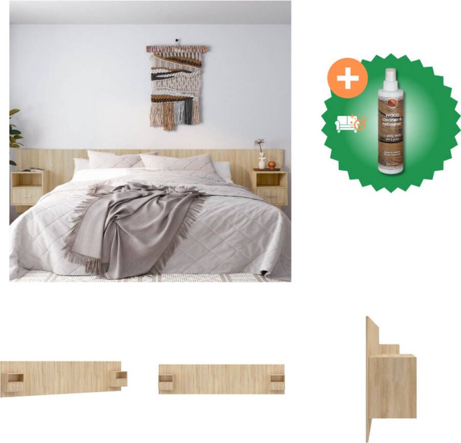 VidaXL Nachtkastje Set met Zwevend Hoofdbord Sonoma Eiken Wandmontage Opbergruimte 48.5x32.5x80 cm Bewerkt Hout Bedonderdeel Inclusief Houtreiniger en verfrisser