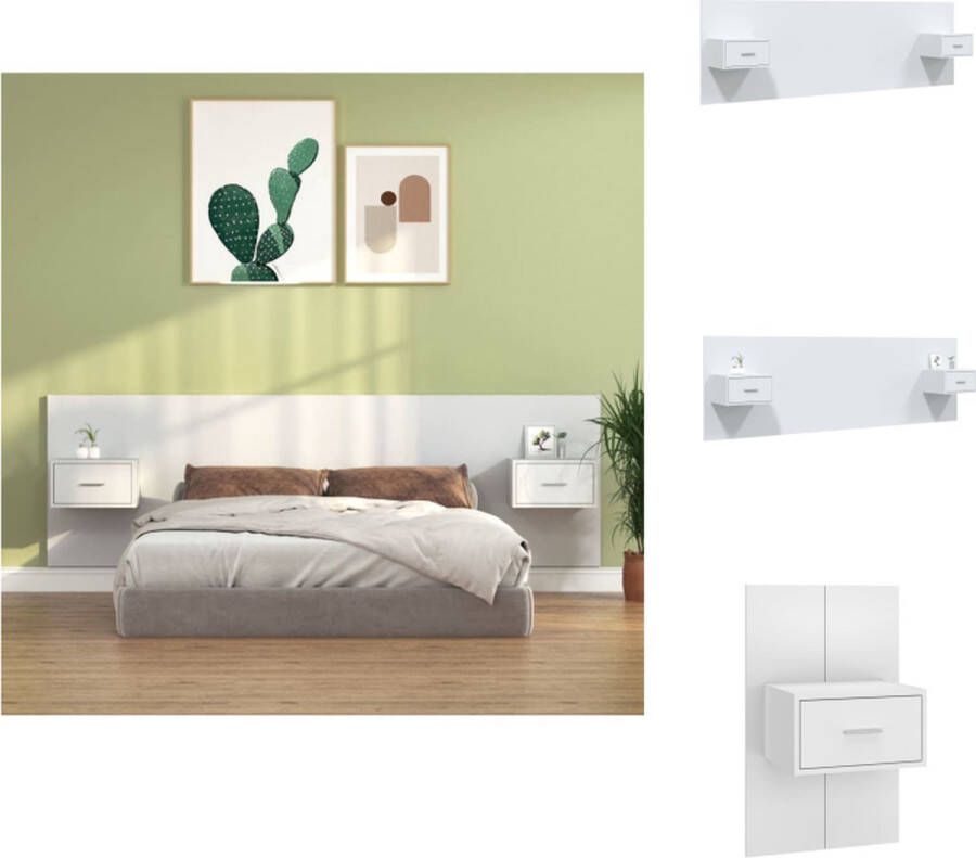 VidaXL Hoofdbord Nachtkastje wit 160 x 1.5 x 80 cm bewerkt hout Bedonderdeel