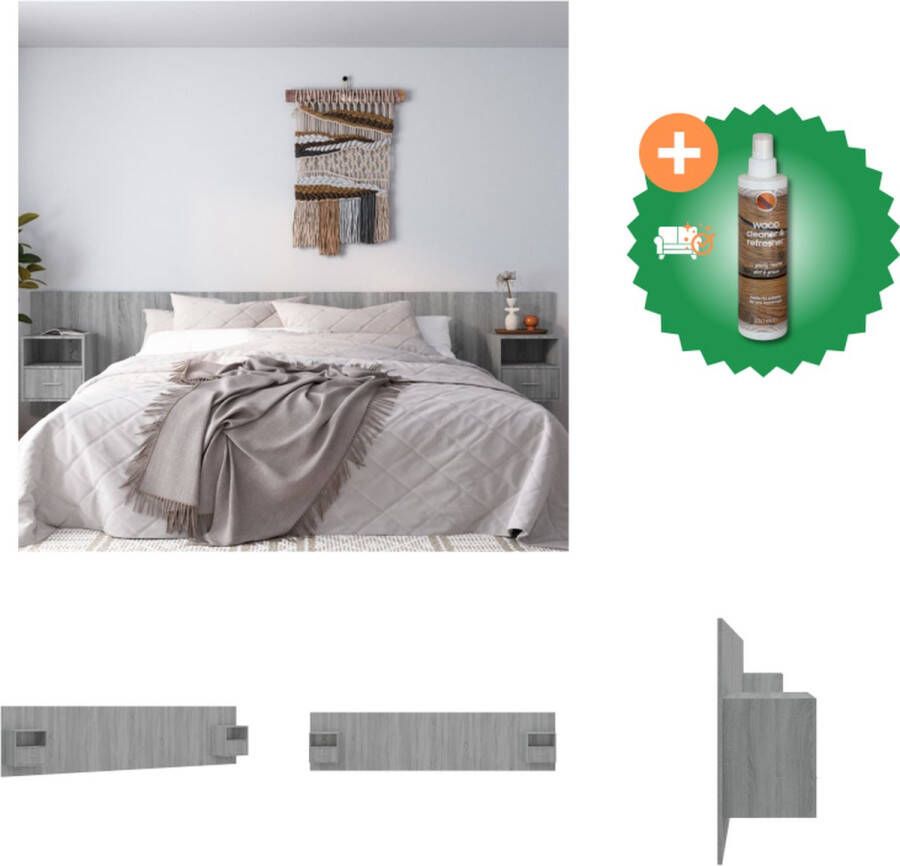 VidaXL Hoofdbord met kastjes bewerkt hout grijs sonoma eikenkleurig Bedonderdeel Inclusief Houtreiniger en verfrisser