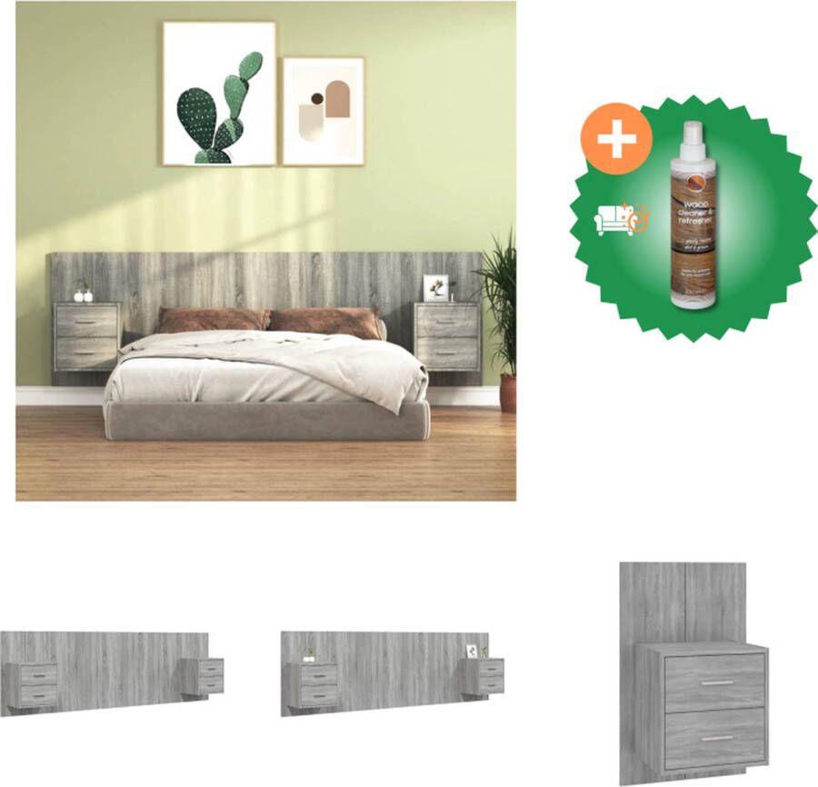 VidaXL Hoofdbord Nachtkastjes Grijs Sonoma Eiken Stevig materiaal Wandmontage Opbergruimte Afmetingen- 160 x 1.5 x 80 cm Bedonderdeel Inclusief Houtreiniger en verfrisser - Foto 3