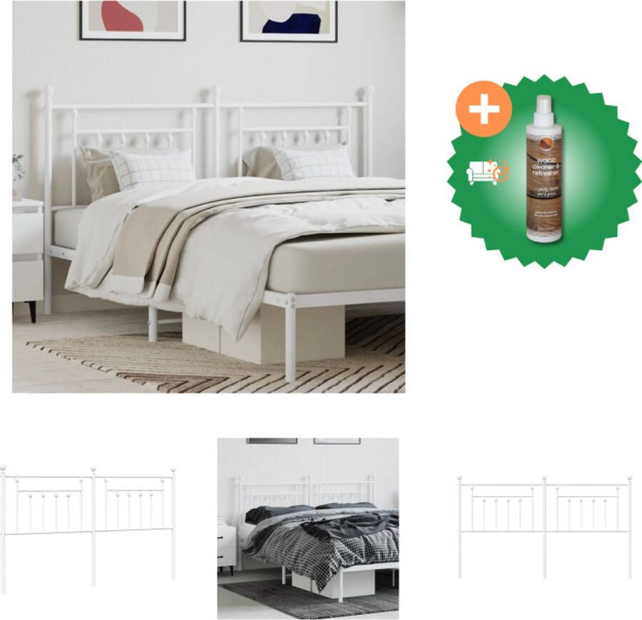 VidaXL Hoofdbord Robuuste Staal 187 x 3 x 97 cm Wit Bedonderdeel Inclusief Houtreiniger en verfrisser
