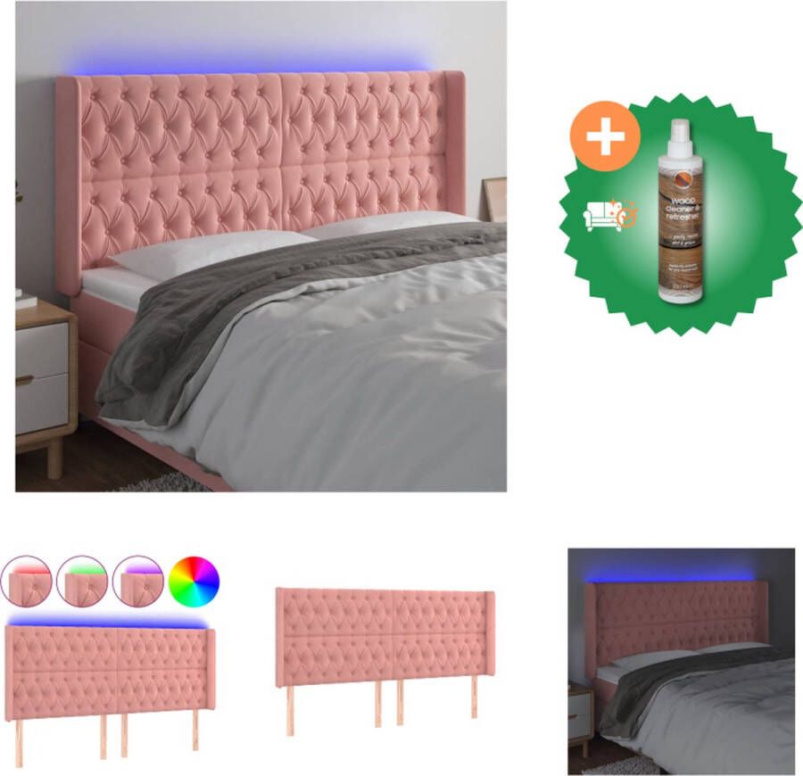 VidaXL Hoofdbord Roze Stof 203 x 16 x 118 128 cm Verstelbaar Bedonderdeel Inclusief Houtreiniger en verfrisser