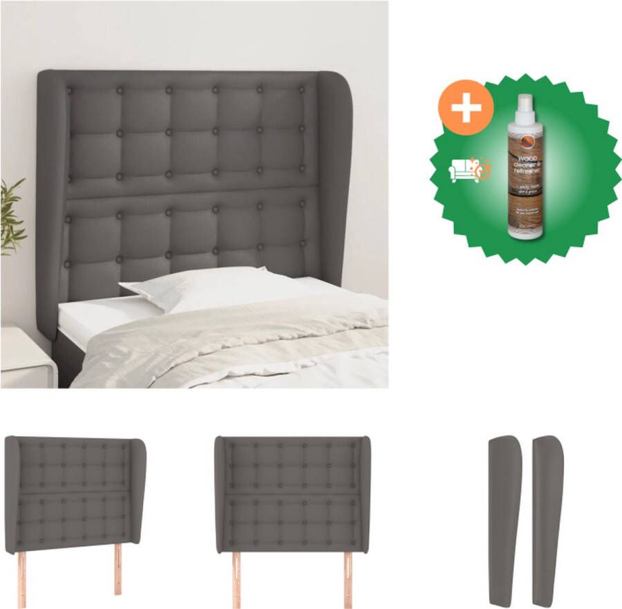 VidaXL Hoofdbord 93 x 23 x 118 128 cm Grijs Kunstleer Houten poten Verstelbare hoogte Comfortabele ondersteuning Bedonderdeel Inclusief Houtreiniger en verfrisser