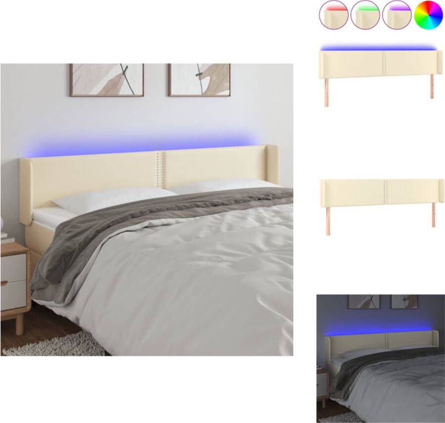 VidaXL Hoofdbord s Kunstleer 203 x 16 x 78 88 cm LED-verlichting Verstelbare hoogte Snijdbare LED-strip Crème Bedonderdeel