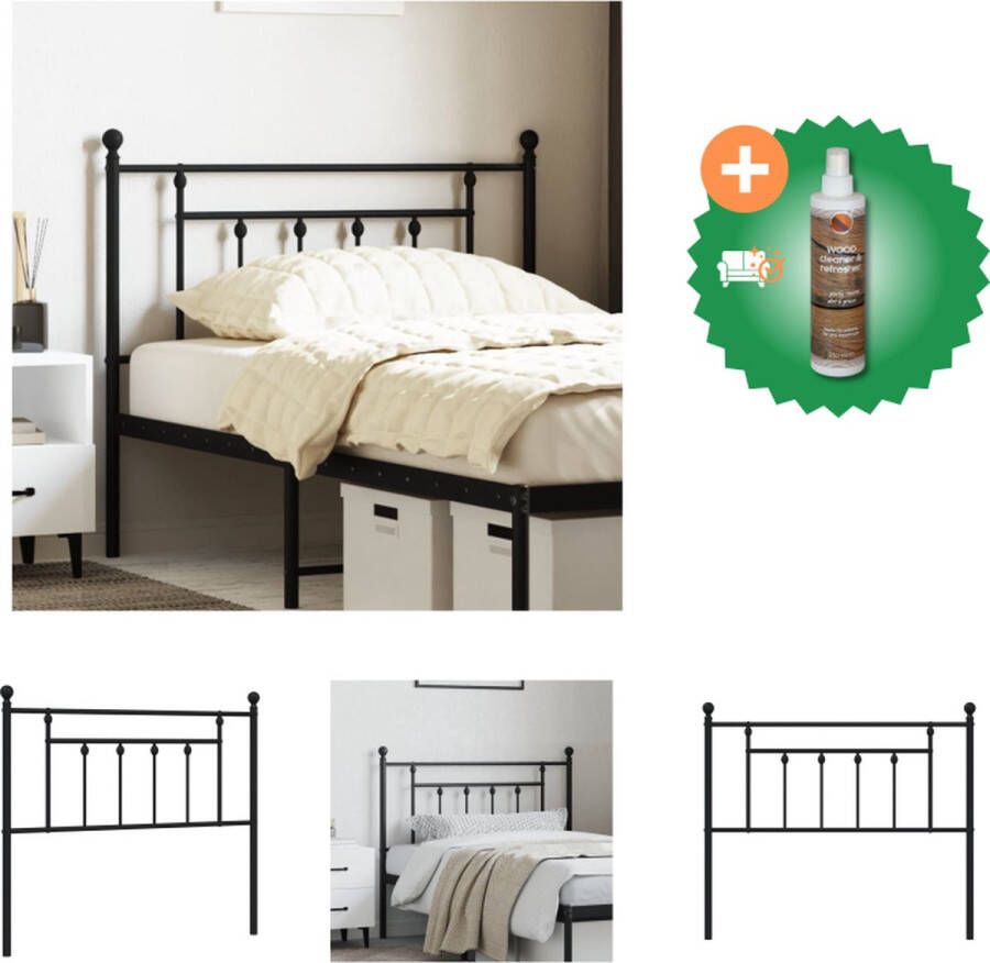 VidaXL Hoofdbord Stalen constructie Stevige poten Comfortabele ondersteuning Zwart 105 x 3 x 97 cm Bedonderdeel Inclusief Houtreiniger en verfrisser