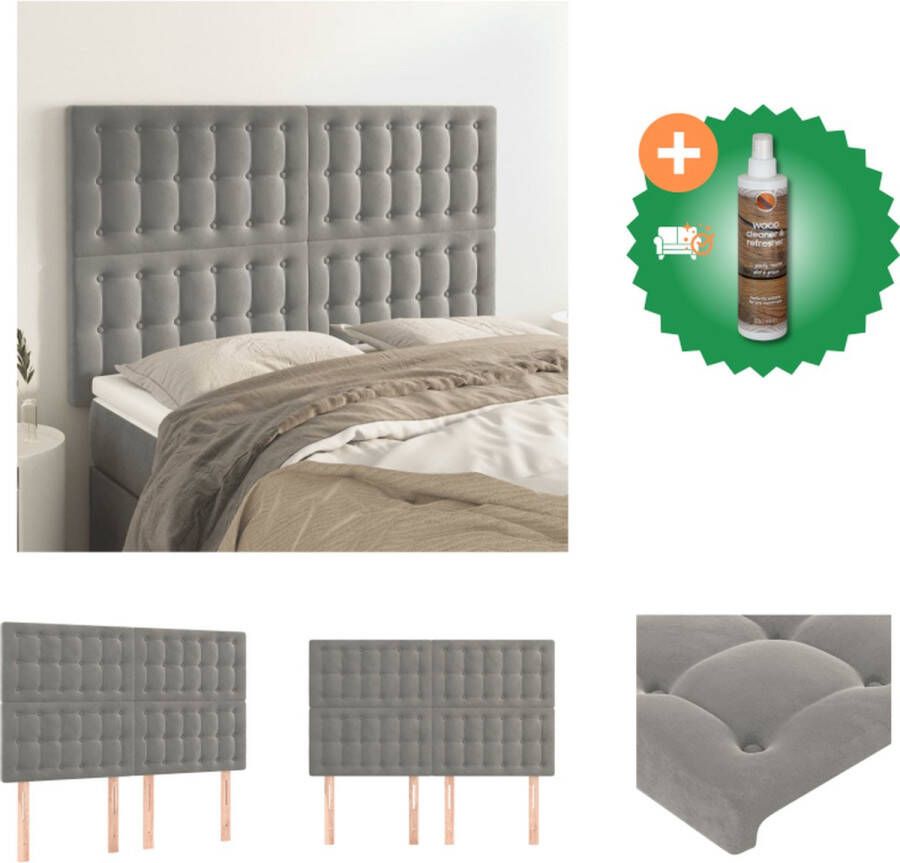 VidaXL Hoofdbord Stijlvol Fluweel Verstelbare Hoogte Lichtgrijs 144x5x118 128 cm Bedonderdeel Inclusief Houtreiniger en verfrisser