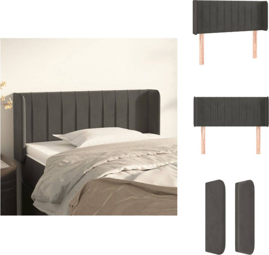 VidaXL Hoofdbord Met Opvallend Zacht Fluweel Verstelbare Hoogte Stevige Houten Poten Comfortabele Rugondersteuning Kleur- Donkergrijs Afmetingen- 103 x 16 x 78 88 cm Bedonderdeel - Foto 4