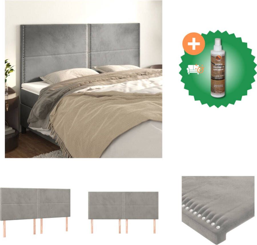 VidaXL Hoofdbord Stof Lichtgrijs 180 x 5 x 118 128 cm Zacht fluweel Stevige poten Verstelbare hoogte Comfortabele ondersteuning Elegant ontwerp Bedonderdeel Inclusief Houtreiniger en verfrisser