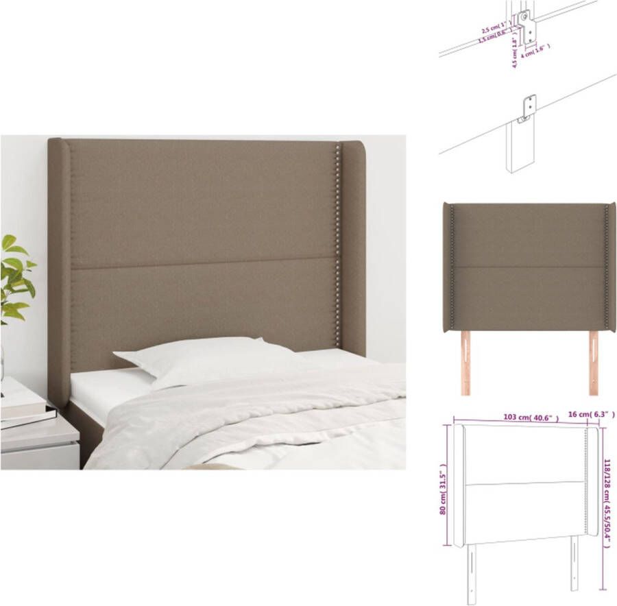 VidaXL Hoofdbord Hoofdborden Hoofdeinde Houten Hoofdbord met randen 103x16x118 128 cm stof taupe
