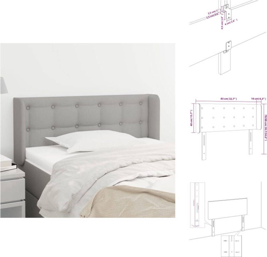The Living Store Klassiek Hoofdbord Lichtgrijs 83 x 16 x 78 88 cm Duurzaam materiaal Klassieke Hoofdbord Grijs Bedhoofd Stoffen Hoofdbord Comfortabele Hoofdbord - Foto 2