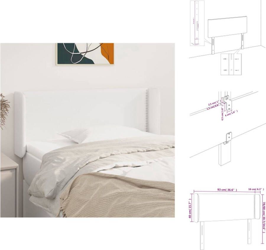 VidaXL Hoofdbord Trendy Kunstleer 93 x 16 x 78 88 cm Verstelbare Hoogte Wit Bedonderdeel