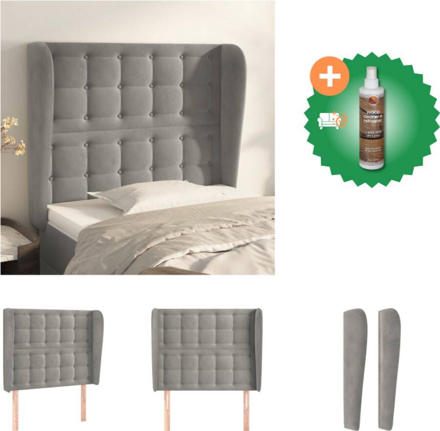 VidaXL Hoofdbord Trendy Ontwerp Bedombouw 103 x 23 x 118 128 cm Lichtgrijs Fluwelen Stof Houten Poten Verstelbare Hoogte Comfortabele Ondersteuning Inclusief Montagehandleiding Bedonderdeel Inclusief Houtreiniger en verfrisser