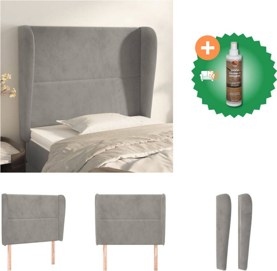 VidaXL Hoofdbord Trendy Ontwerp Fluwelen Stof Stevige Houten Poten Verstelbare Hoogte Comfortabele Ondersteuning Lichtgrijs 93x23x118 128 cm Bedonderdeel Inclusief Houtreiniger en verfrisser