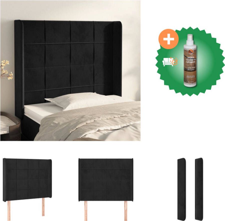 VidaXL Hoofdbord V- Zacht fluweel Zwart 103x16x118 128 cm Bedonderdeel Inclusief Houtreiniger en verfrisser - Foto 2