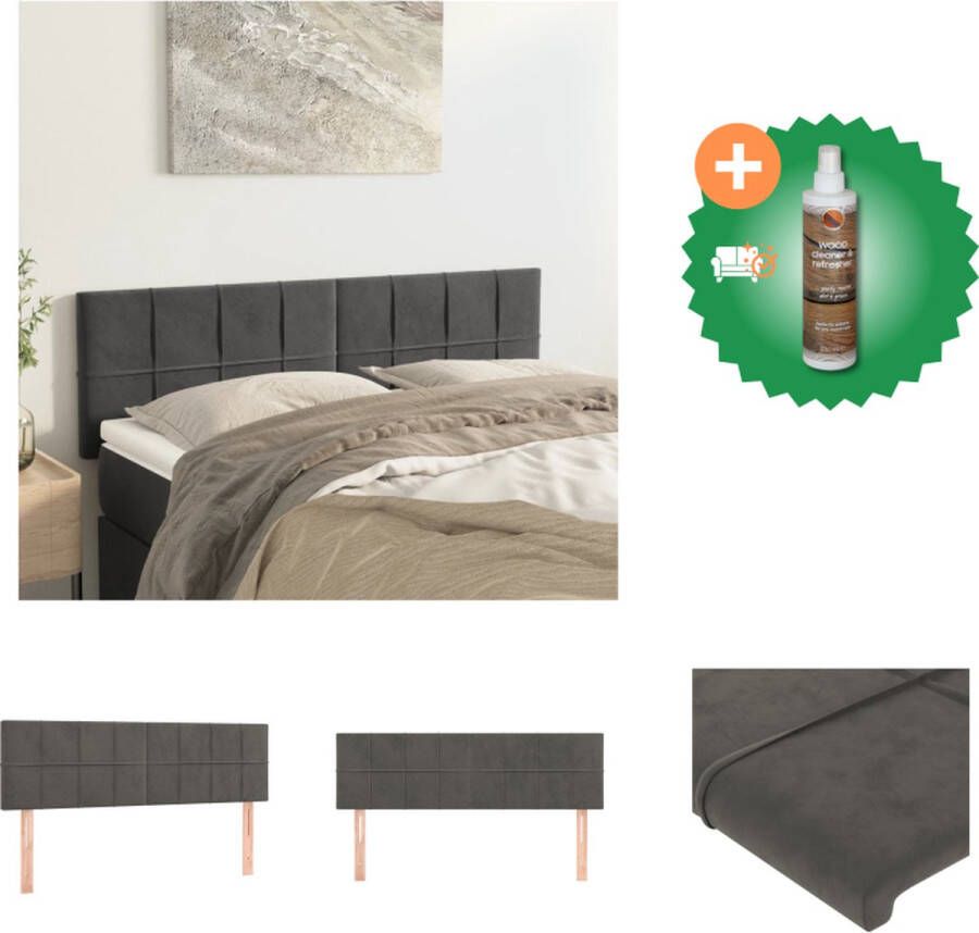VidaXL Hoofdbord Velvet Donkergrijs 144 x 5 x 78 88 cm verstelbare hoogte stevige poten comfortabele ondersteuning Bedonderdeel Inclusief Houtreiniger en verfrisser