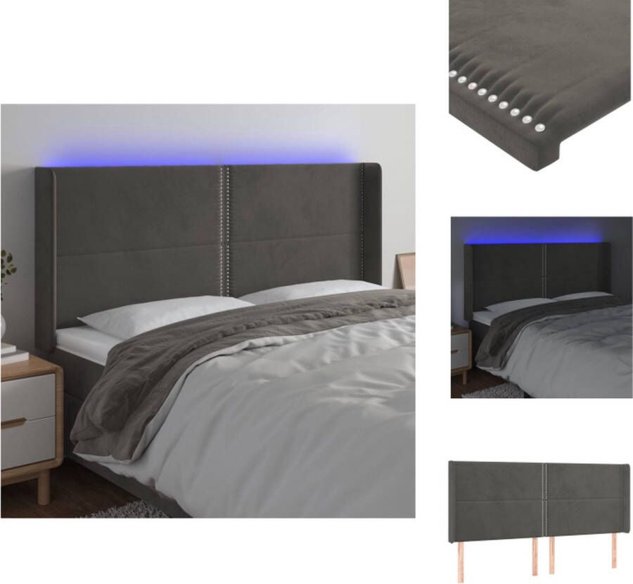 VidaXL Hoofdbord LED Zacht fluweel Verstelbare hoogte Comfortabele ondersteuning Snijdbare LED-strip Donkergrijs 163 x 16 x 118 128 cm IP65 Met montagehandleiding Bedonderdeel - Foto 2
