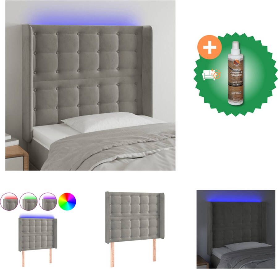 VidaXL Hoofdbord Verstelbaar LED Lichtgrijs Fluweel 103x16x118 128 cm USB Bedonderdeel Inclusief Houtreiniger en verfrisser