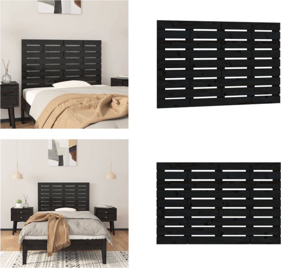 VidaXL Hoofdbord wandmontage 106x3x63 cm massief grenenhout zwart Wandhoofdbord Wandhoofdborden Hoofdeinde Hoofdeindes