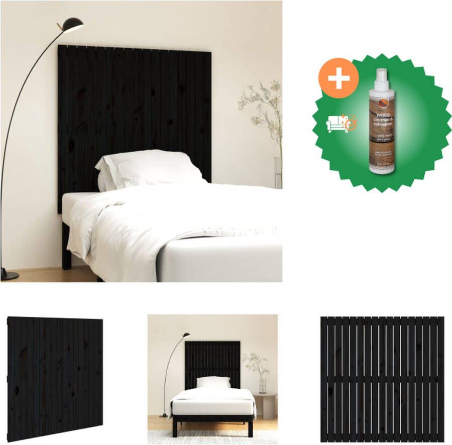VidaXL Hoofdbord wandmontage 108x3x110 cm massief grenenhout zwart Bedonderdeel Inclusief Houtreiniger en verfrisser