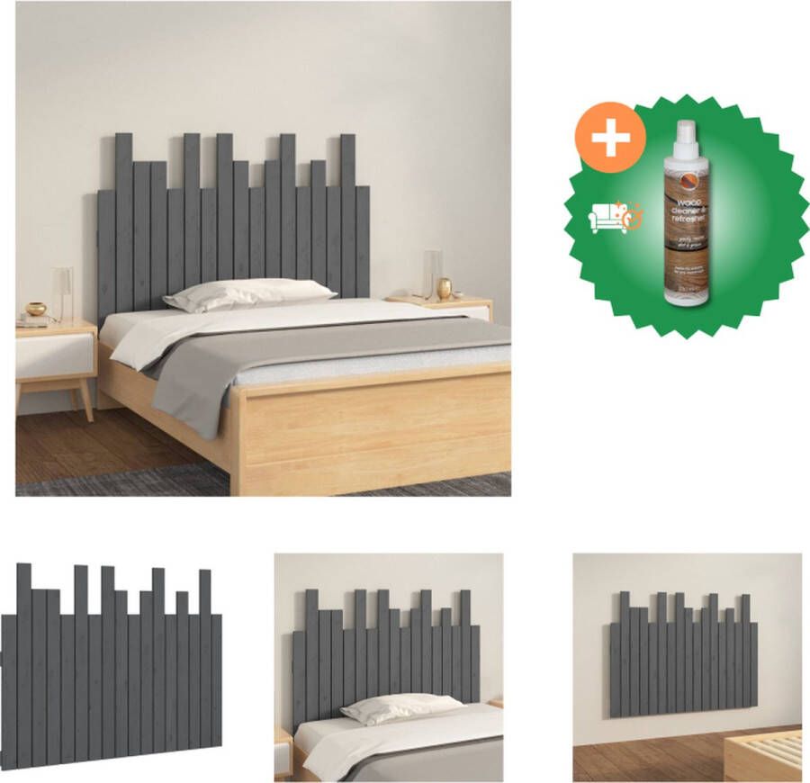 VidaXL Hoofdbord wandmontage 108x3x80 cm massief grenenhout grijs Bedonderdeel Inclusief Houtreiniger en verfrisser