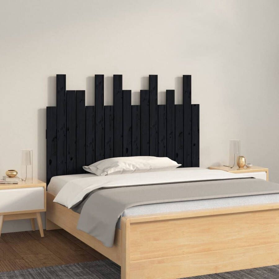 VIDAXL Hoofdbord wandmontage 108x3x80 cm massief grenenhout zwart