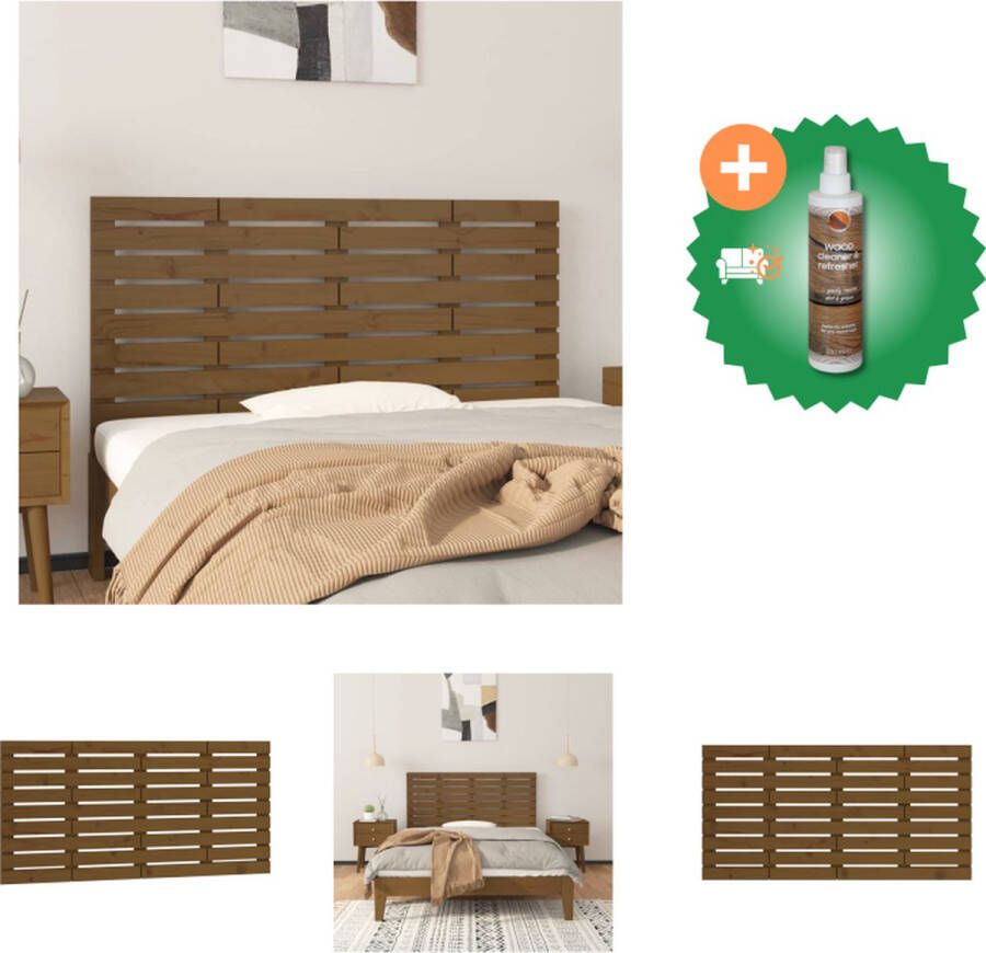 VidaXL Hoofdbord wandmontage 126x3x63 cm grenenhout honingbruin Bedonderdeel Inclusief Houtreiniger en verfrisser