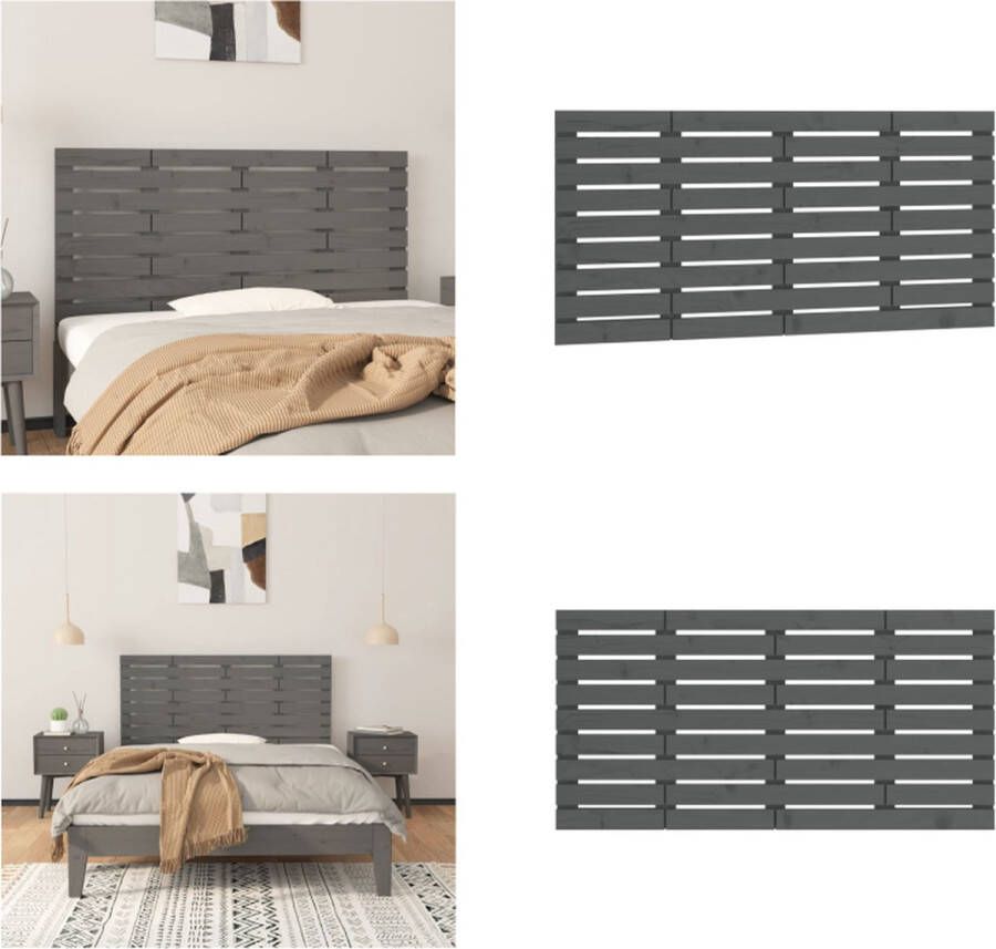 VidaXL Hoofdbord wandmontage 126x3x63 cm massief grenenhout grijs - Foto 1